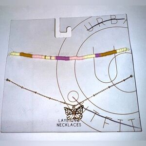 Urban Outfitters Layering Necklaces Gold Butterfly and Beaded Necklaces, NEW
